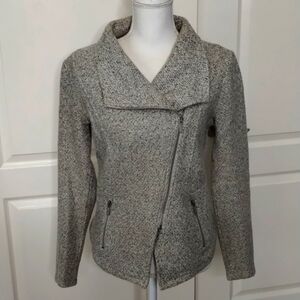 Halogen women's medium asymmetric zip up blazer jacket long sleeve taupe color